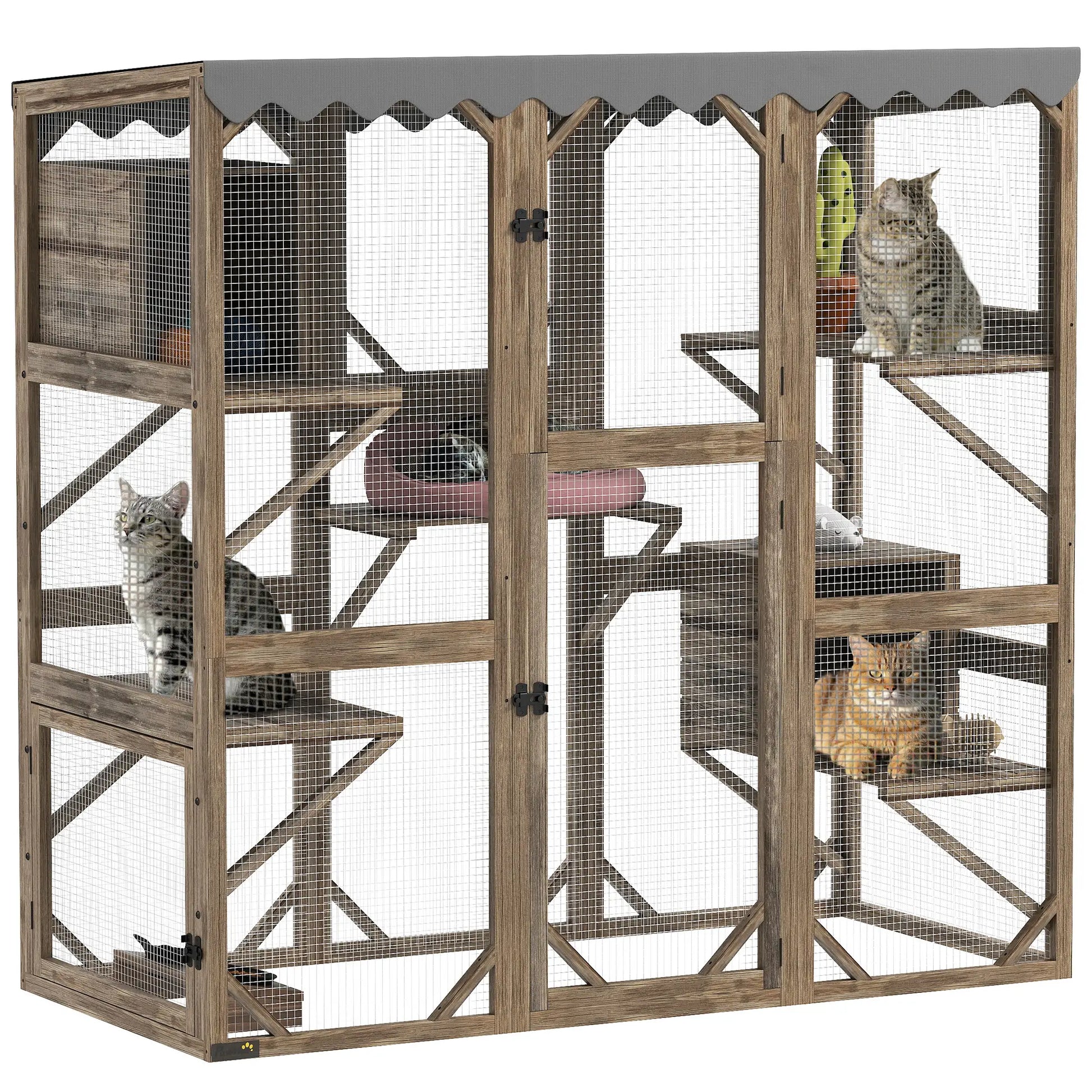Wooden Catio Outdoor, Waterproof Cover, 5 Platforms, 59" x 28" x 59", Brown Outdoor Cat Enclosures at Gallery Canada