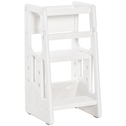 Toddler Kitchen Helper 2 Step Stool with Adjustable Height Platform and Safety Rail, White