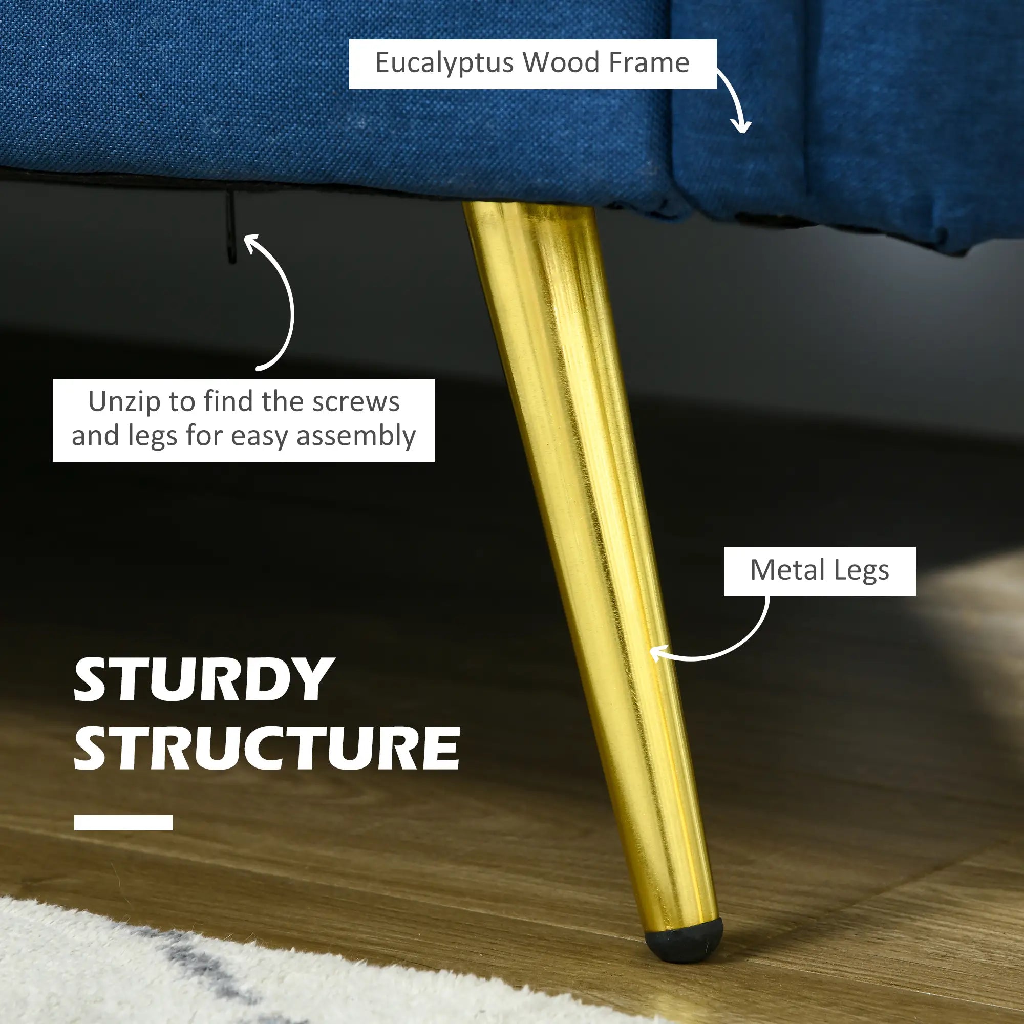 56 Upholstered Loveseat Sofa, 2 Seater with Back Cushions, Blue 2-Seater Sofas at Gallery Canada