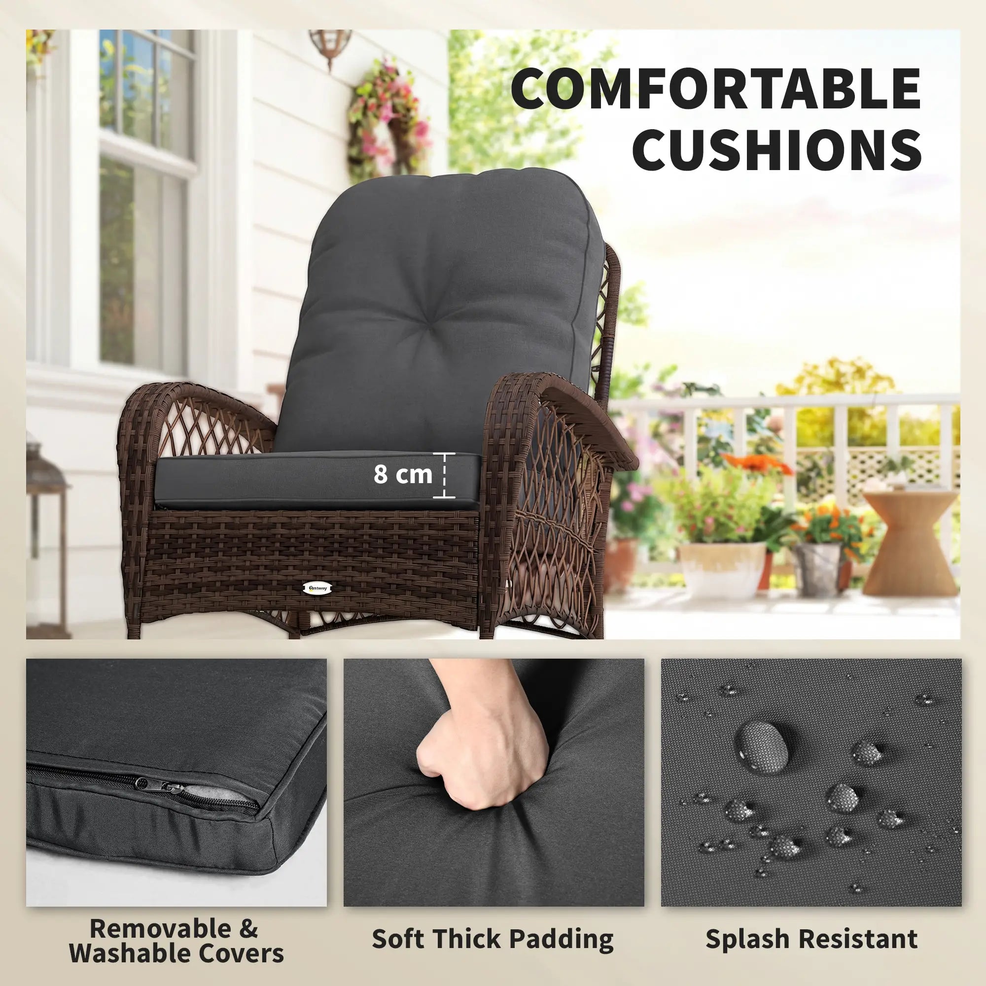 Outdoor Wicker Rocking Chair With Thick Cushions, Black Outdoor Rocking Chairs at Gallery Canada