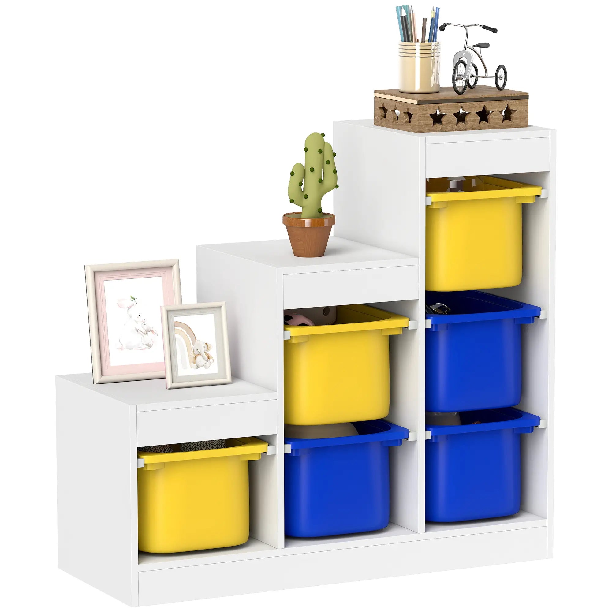 3 Layer Toy Storage Organizer Kids Bookshelf, 6 Plastic Bins, Yellow, Blue Baby & Kids Storage at Gallery Canada