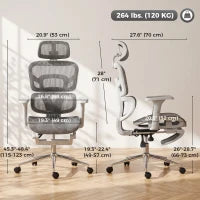 Ergonomic Office Chair, Mesh Reclining, Grey