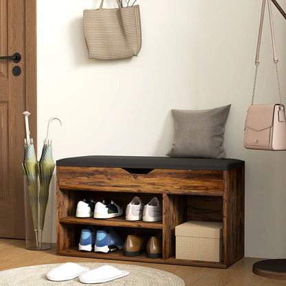 Shoe Bench with Padded Cushion, Hidden Storage, Rustic Brown Shoe Storage Cabinets & Racks at Gallery Canada