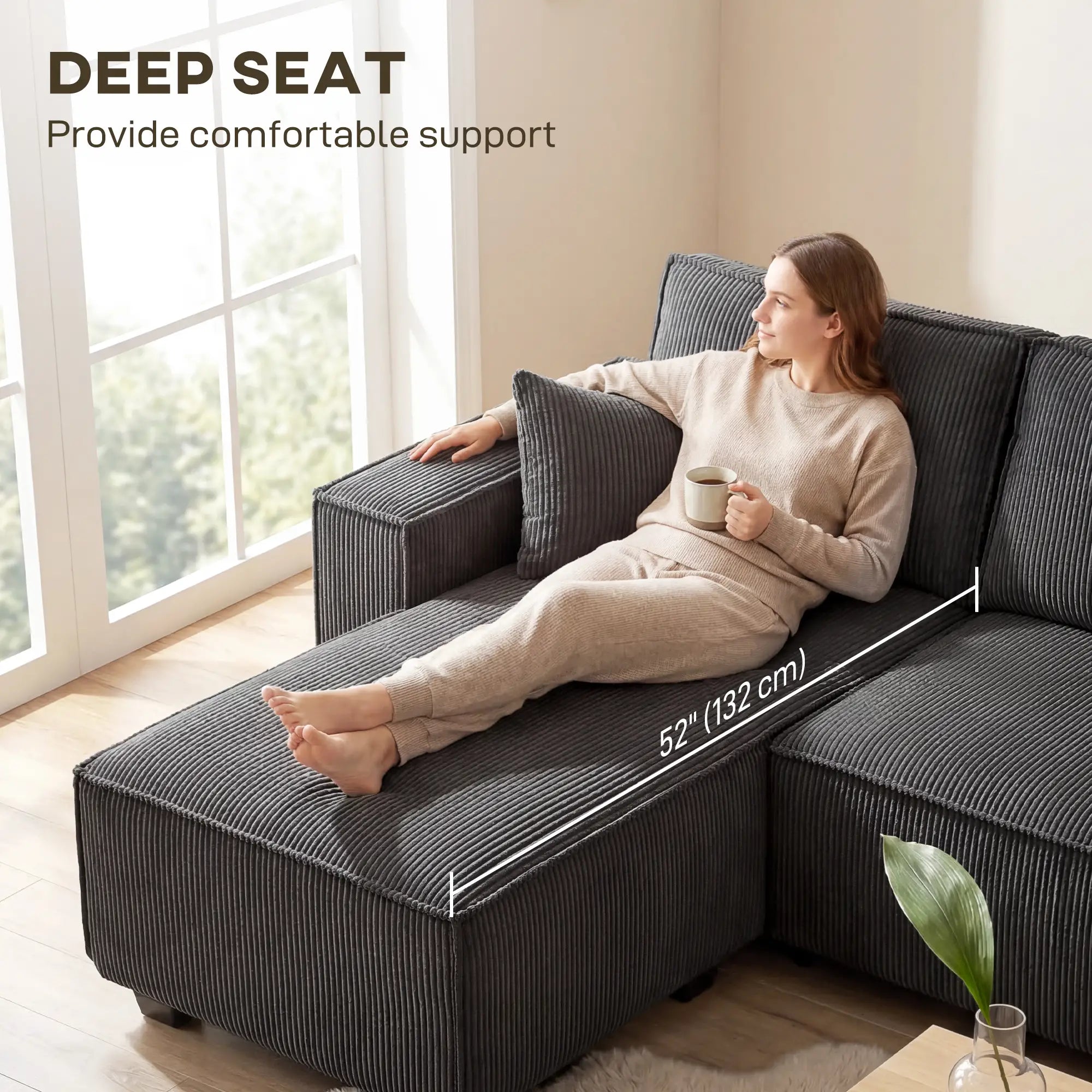 Modular U Shaped Sectional Sofa, Double Chaises, Spring Cushions, Dark Grey L Shaped Couchs at Gallery Canada