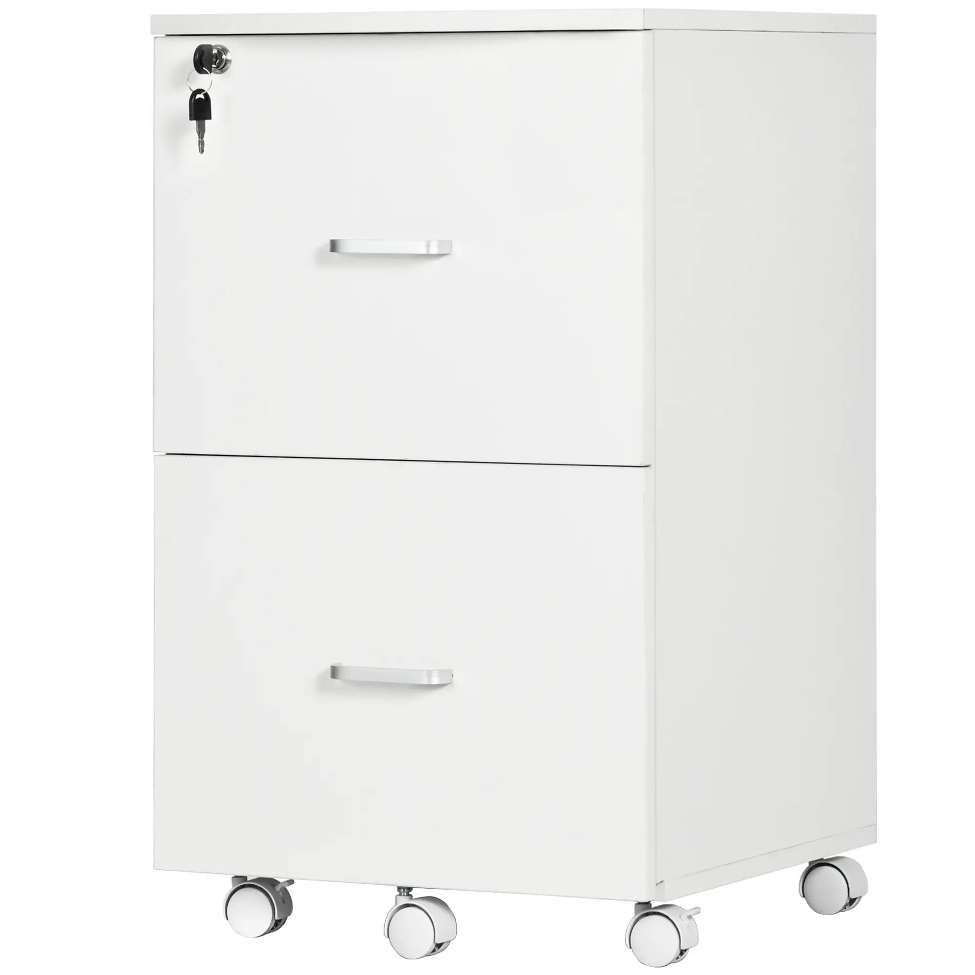 2 Drawer Mobile File Cabinet with Lock, Wood, Letter and A4 Size, White Office Cabinets & Cupboards at Gallery Canada