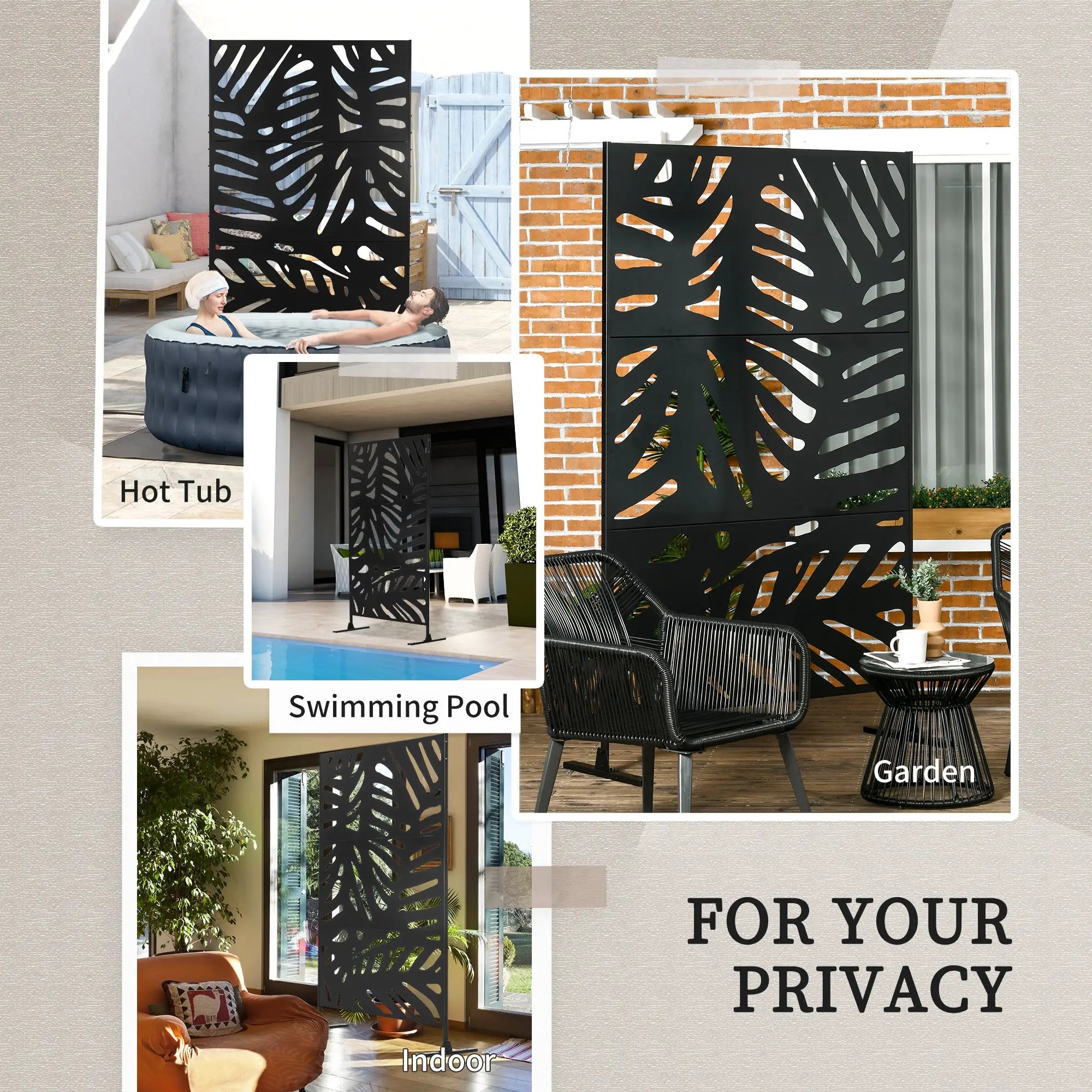Freestanding Outdoor Privacy Screen, Metal Divider for Garden, Backyard, Black Side Awnings at Gallery Canada