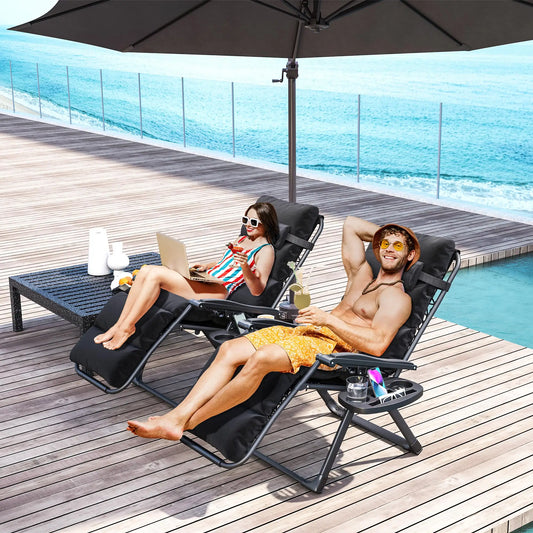 2pcs Zero Gravity Chair, Adjustable Backrest, Folding Sun Lounger, Grey Lounger Chairs Black at Gallery Canada