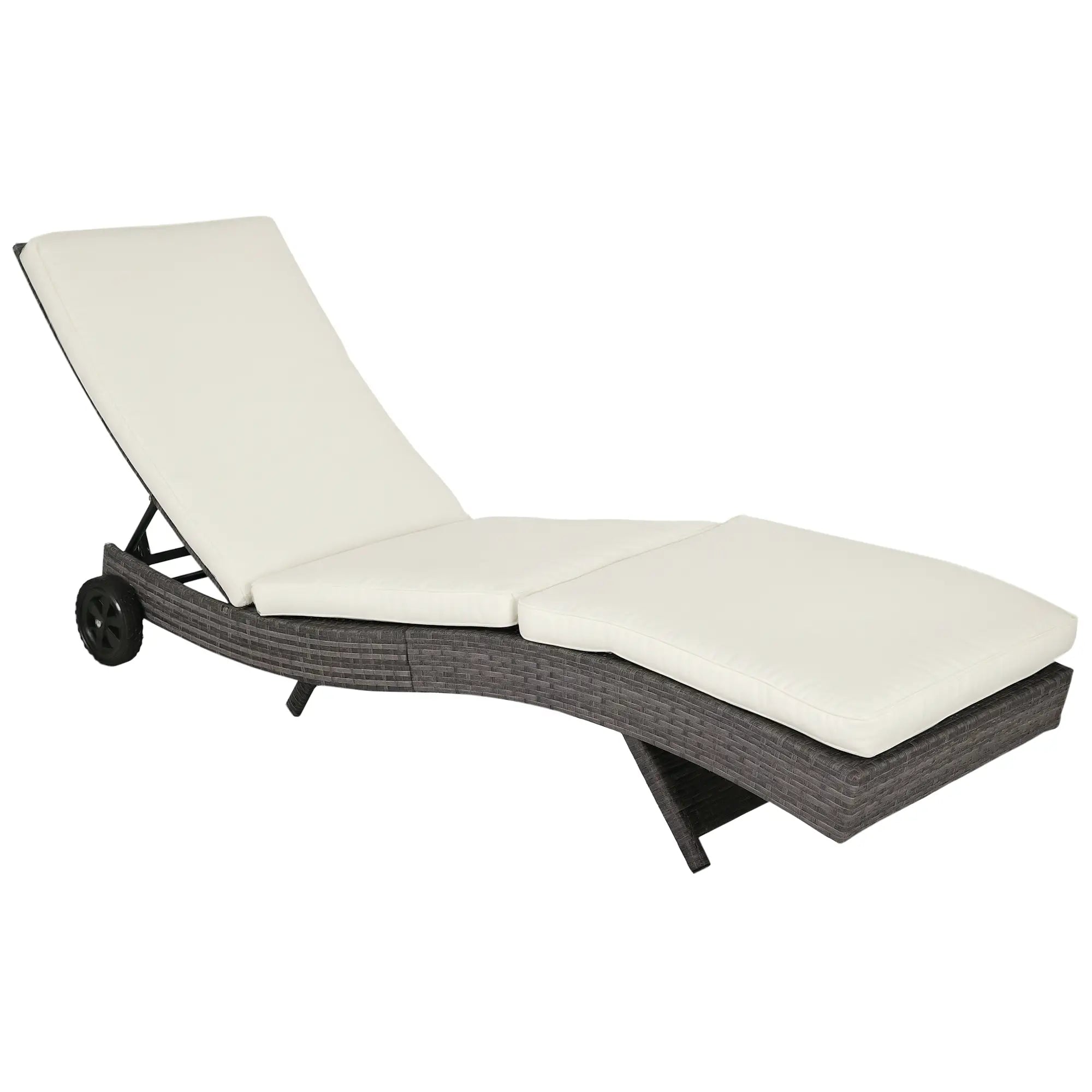 Adjustable Wicker Chaise Lounge with Cushion, Wheels, Cream White Chaise Loungers at Gallery Canada