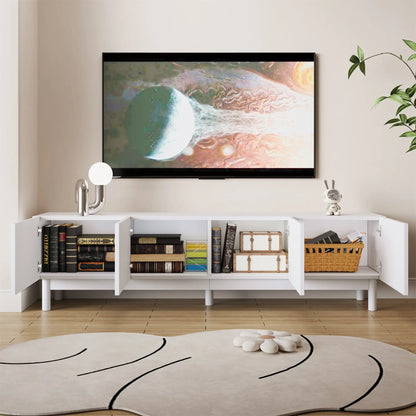 TV Stand, Wave Shaped Doors, Sturdy Legs, 66.5" L x 13.5" W x 18" H, White TV Stands at Gallery Canada