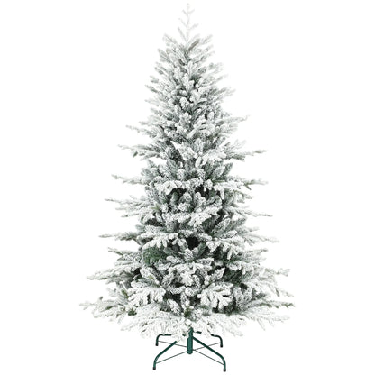 6ft Artificial Flocked Christmas Tree, Full Snow Pine, Hinged with Metal Stand Artificial Christmas Trees Green, White at Gallery Canada