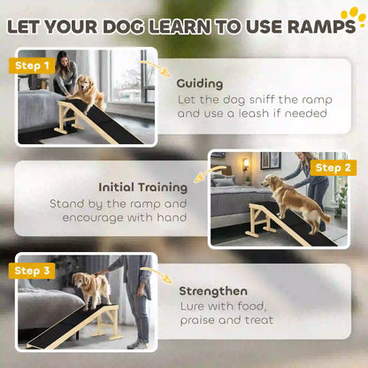 Pet Ramp Bed Steps for Dogs Cats, Non-Slip Carpet Top, 59"L x 16"W x 20"H, Natural Wood Dog Stairs at Gallery Canada