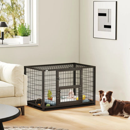 37 Inch Heavy Duty Dog Crate, Metal Kennel With Removable Tray Dog Cages & Crates at Gallery Canada