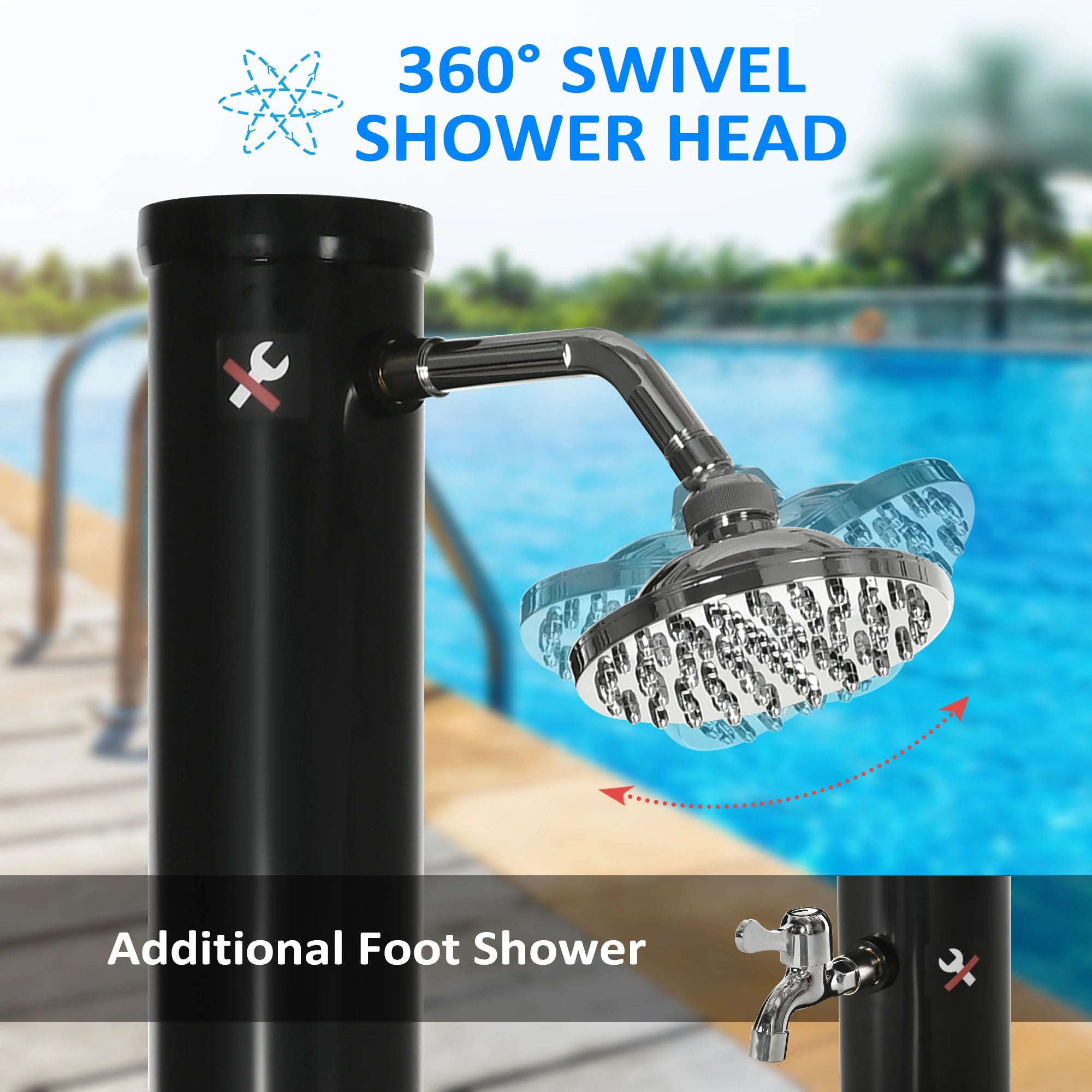 7.3FT 5.3 Gallon Solar Heated Outdoor Shower, Black Outdoor Swimming Pools & Hot Tubs at Gallery Canada