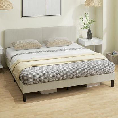 King Size Bed Frame, Adjustable Upholstered Headboard, Wood Slat Support, Light Grey Bed Frames at Gallery Canada