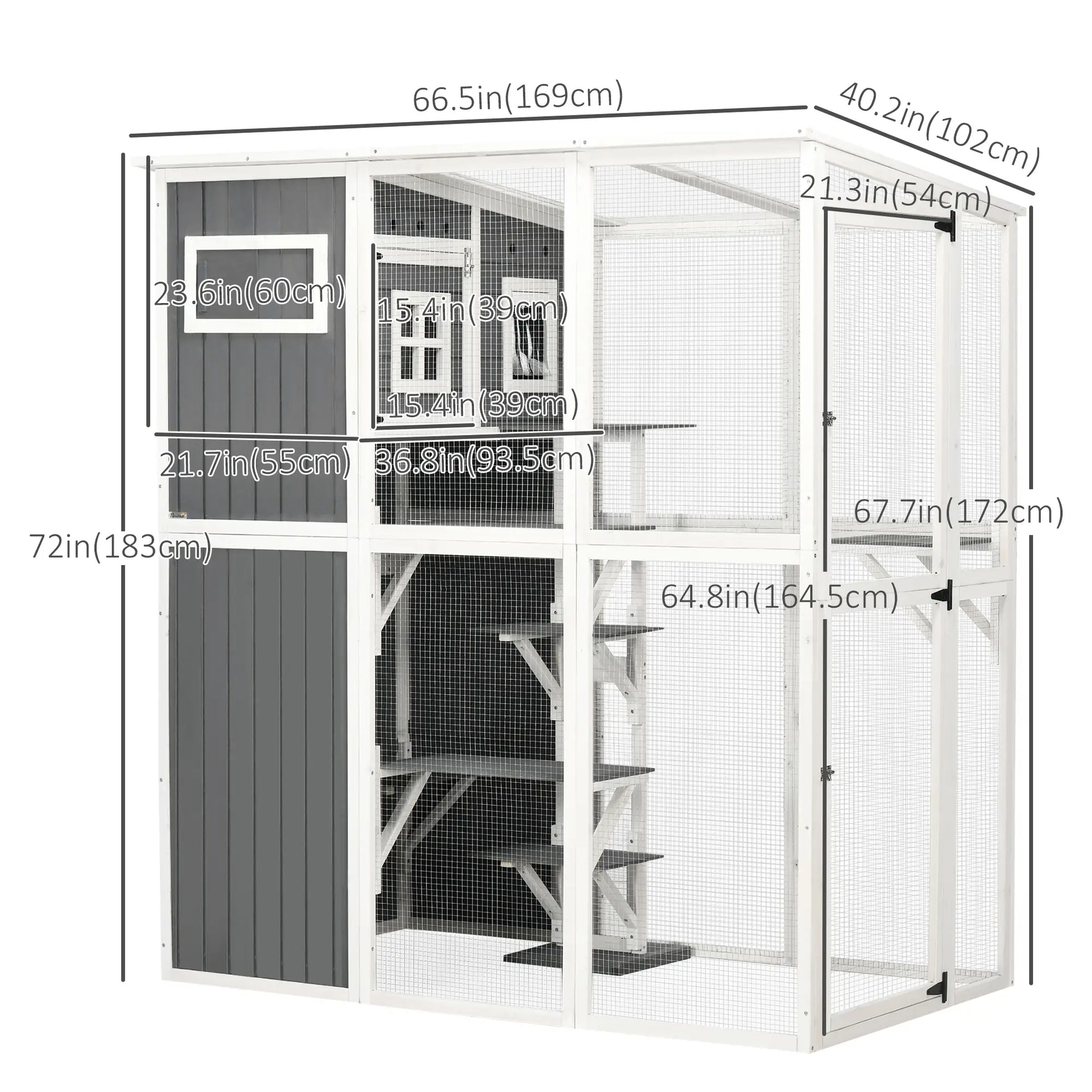 Wooden Cat Catio, 66.5"L Outdoor Cat House, PVC Roof, Multiple Platforms Outdoor Cat Enclosures at Gallery Canada