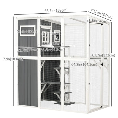 Wooden Cat Catio, 66.5"L Outdoor Cat House, PVC Roof, Multiple Platforms Outdoor Cat Enclosures at Gallery Canada