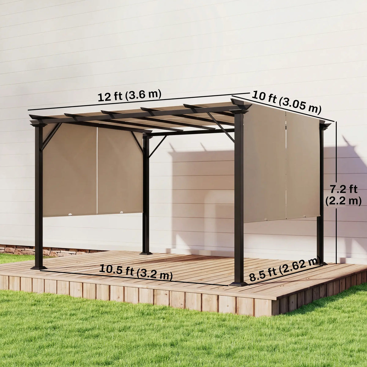 12' x 10' Outdoor Gazebo, Retractable Canopy, Steel Frame, Light Brown Pergolas at Gallery Canada