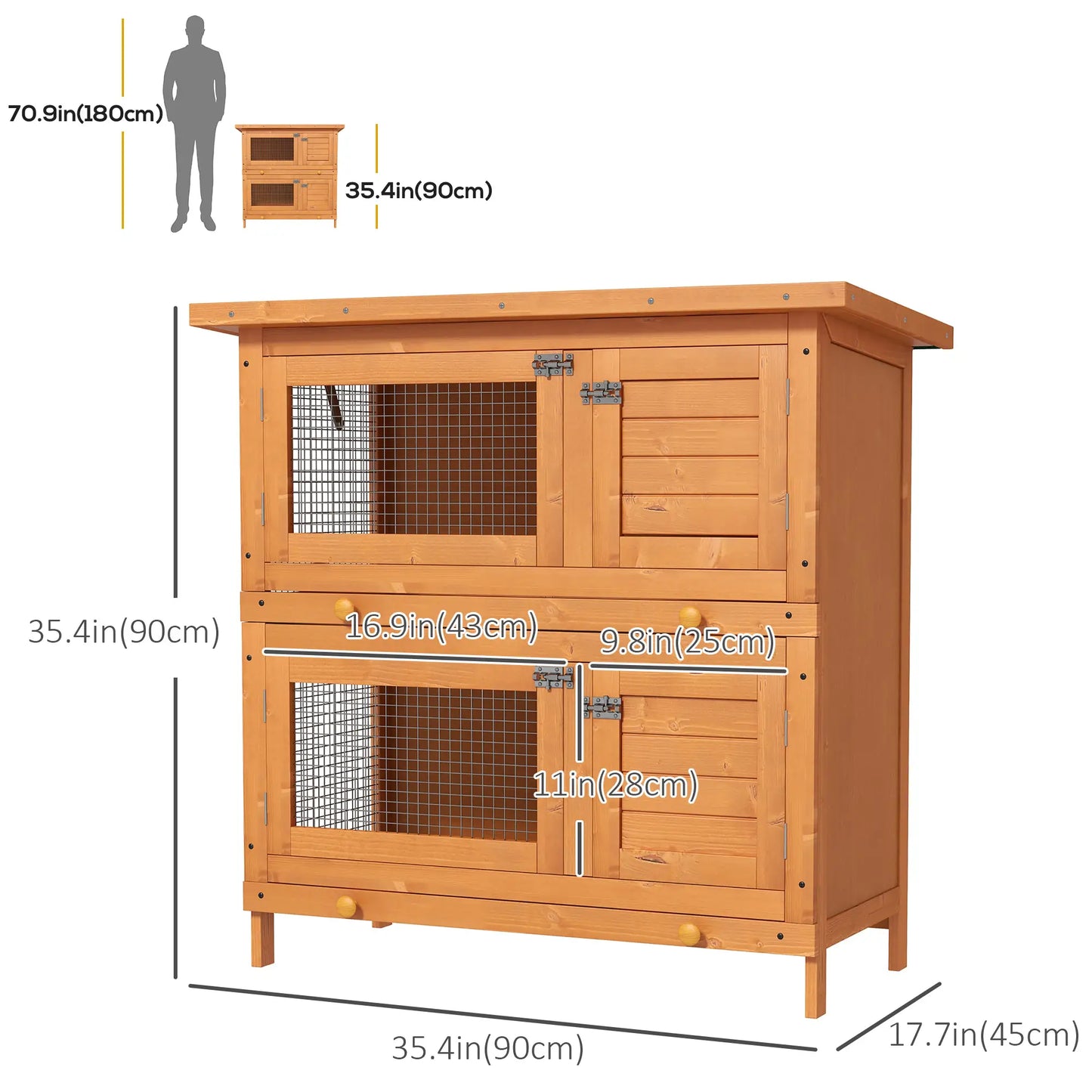 2-Tier Wooden Rabbit Hutch, Small Animal House, Bunny Pet Cage, 2 Rooms, Sliding Tray, Opening Top, Yellow Rabbit Hutch at Gallery Canada