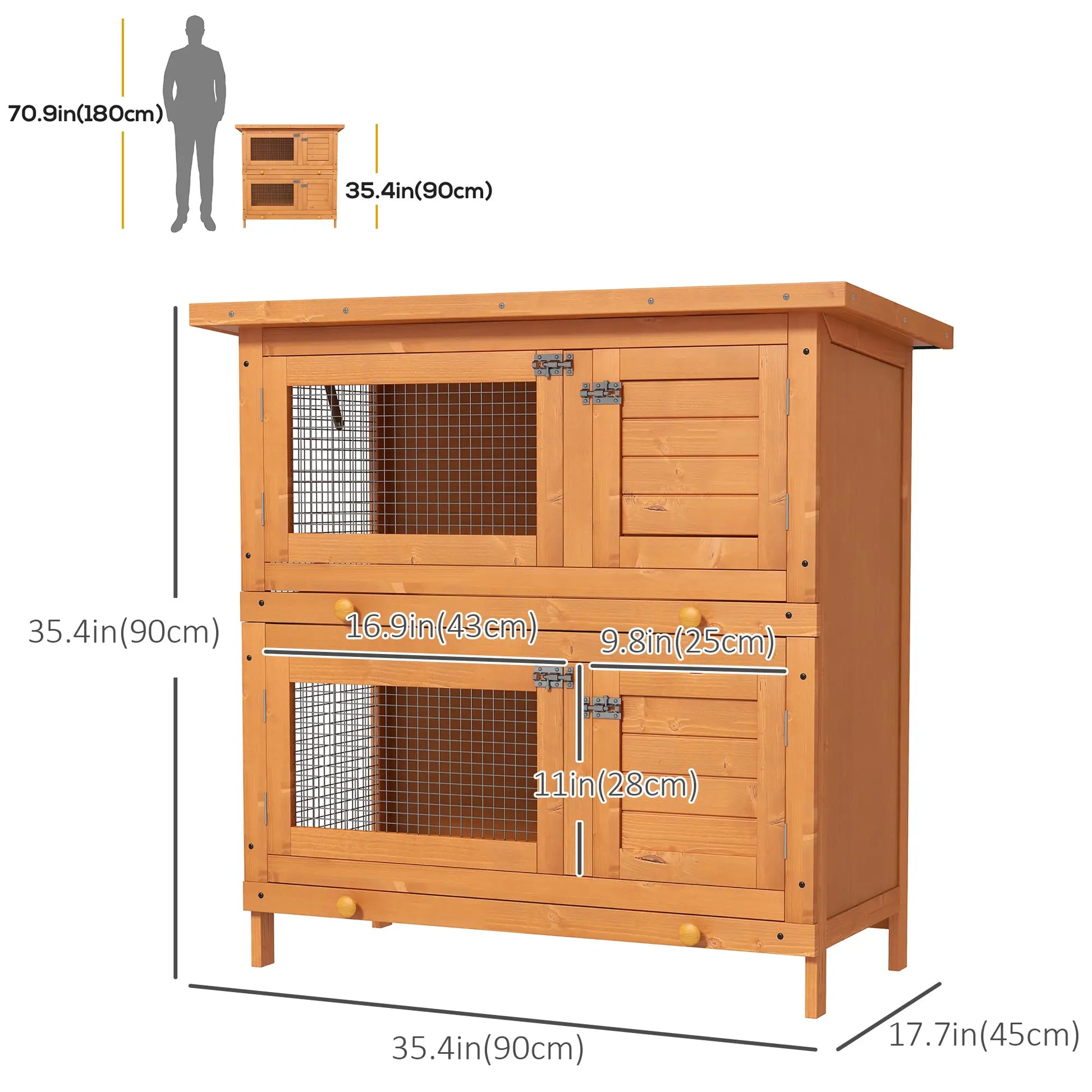 2-Tier Wooden Rabbit Hutch, Small Animal House, Bunny Pet Cage, 2 Rooms, Sliding Tray, Opening Top, Yellow Rabbit Hutch at Gallery Canada
