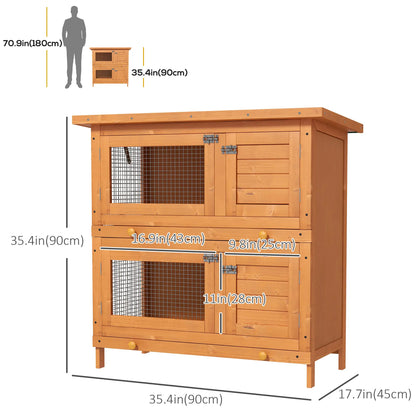 2-Tier Wooden Rabbit Hutch, Small Animal House, Bunny Pet Cage, 2 Rooms, Sliding Tray, Opening Top, Yellow Rabbit Hutch at Gallery Canada