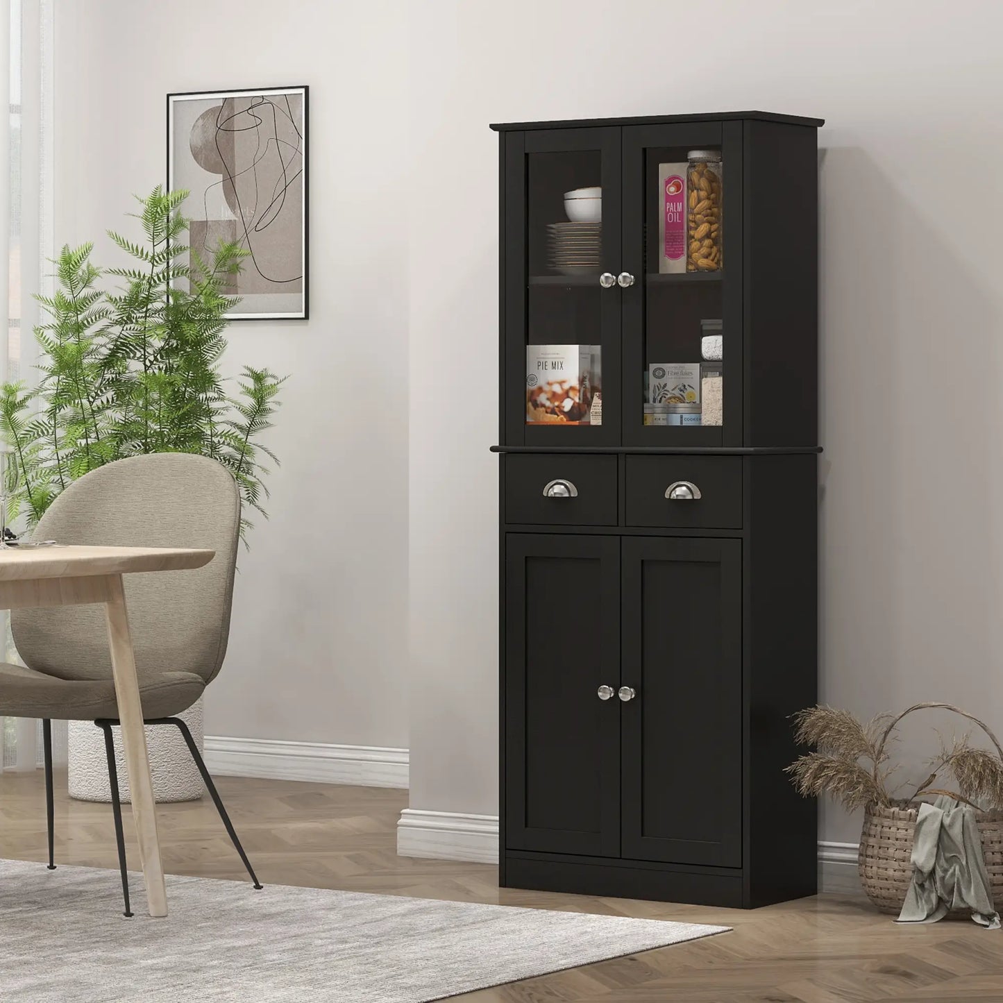 61" Kitchen Pantry Cabinet, Freestanding Farmhouse, Black Kitchen Pantry Cabinets at Gallery Canada