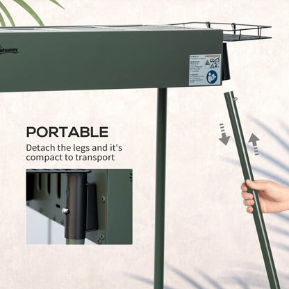 Portable Charcoal Grill With Side Baskets, Dark Green