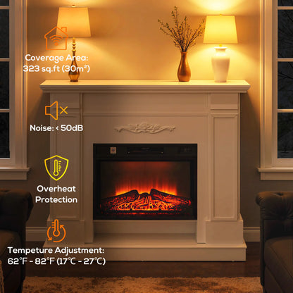 46" Electric Fireplace with Mantel, 1400W Heater, Realistic Flame, White Electric Fireplaces at Gallery Canada