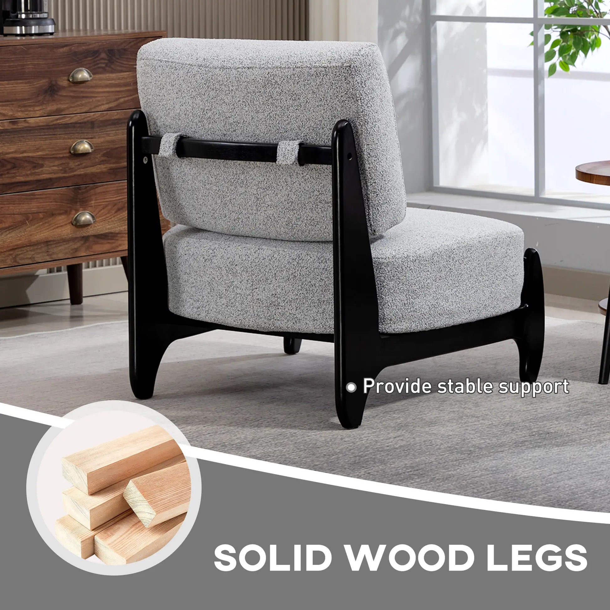 Accent Chair, Rubber Wood Frame, Wide Seat, Modern Chenille, Thick Cushion, Grey Accent Chairs at Gallery Canada