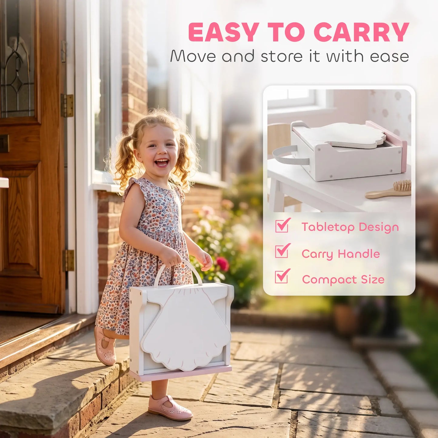 Kids Vanity Set with Lights, Mirror & Drawer, Girls 3-6, Pink Toy Vanity at Gallery Canada