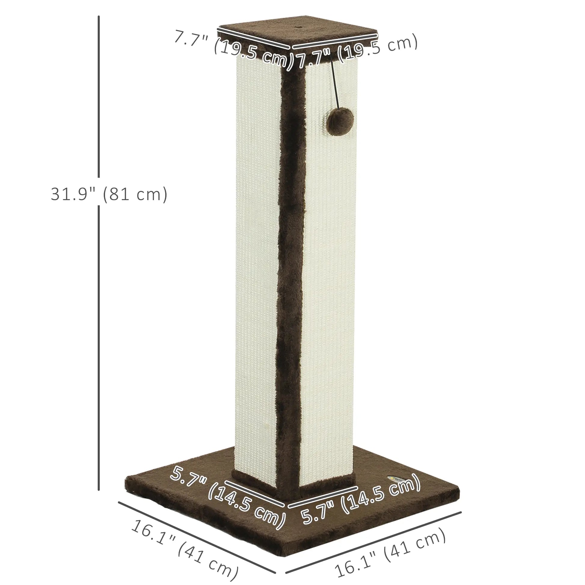 32" Tall Cat Scratching Post, Sisal Scratcher with Hanging Ball, Brown Cat Posts at Gallery Canada