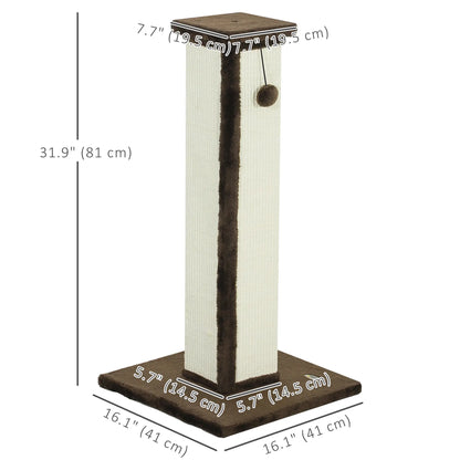 32" Tall Cat Scratching Post, Sisal Scratcher with Hanging Ball, Brown Cat Posts at Gallery Canada