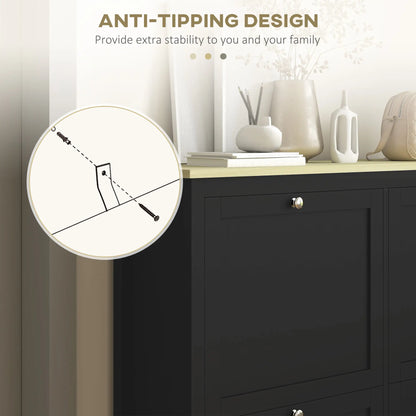 Shoe Storage Cabinet, 4 Flip Drawers, Adjustable Shelves, Holds 20 Pairs, Black Shoe Storage Cabinets & Racks at Gallery Canada