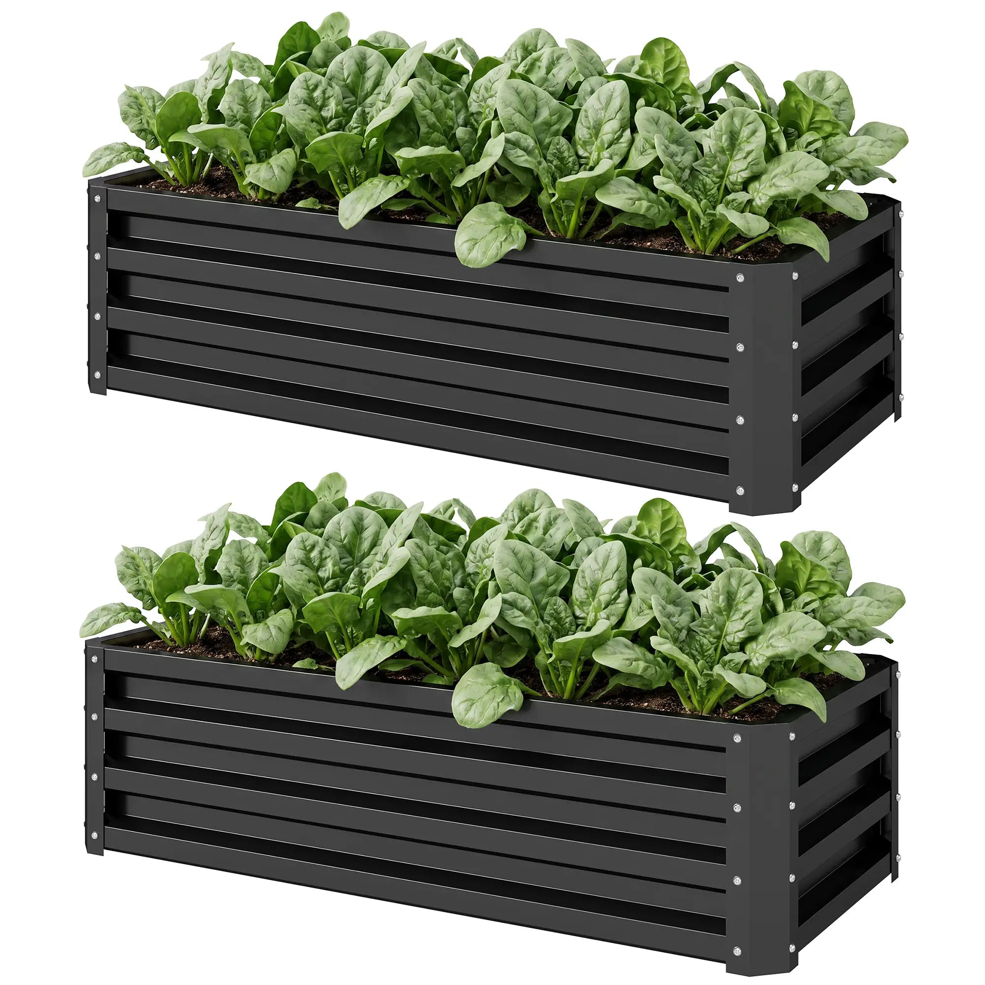 Galvanized Raised Garden Beds, Outdoor Planter Box, Set Of 2, Black Galvanized Planter Boxes Black at Gallery Canada