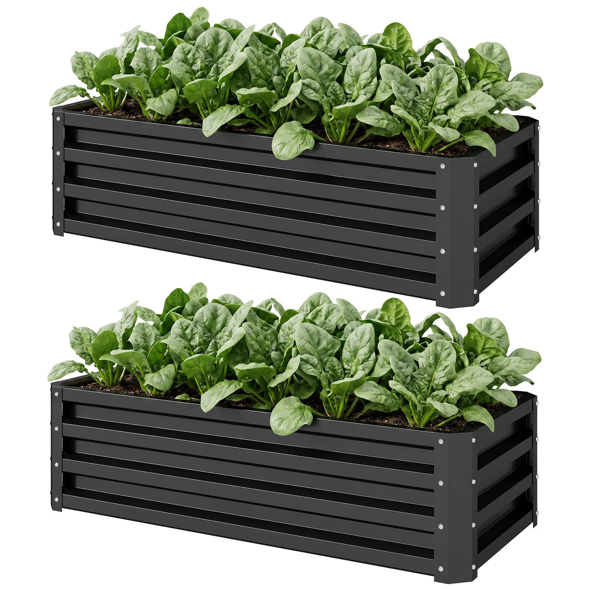Galvanized Raised Garden Beds, Outdoor Planter Box, Set Of 2, Black Galvanized Planter Boxes Black at Gallery Canada