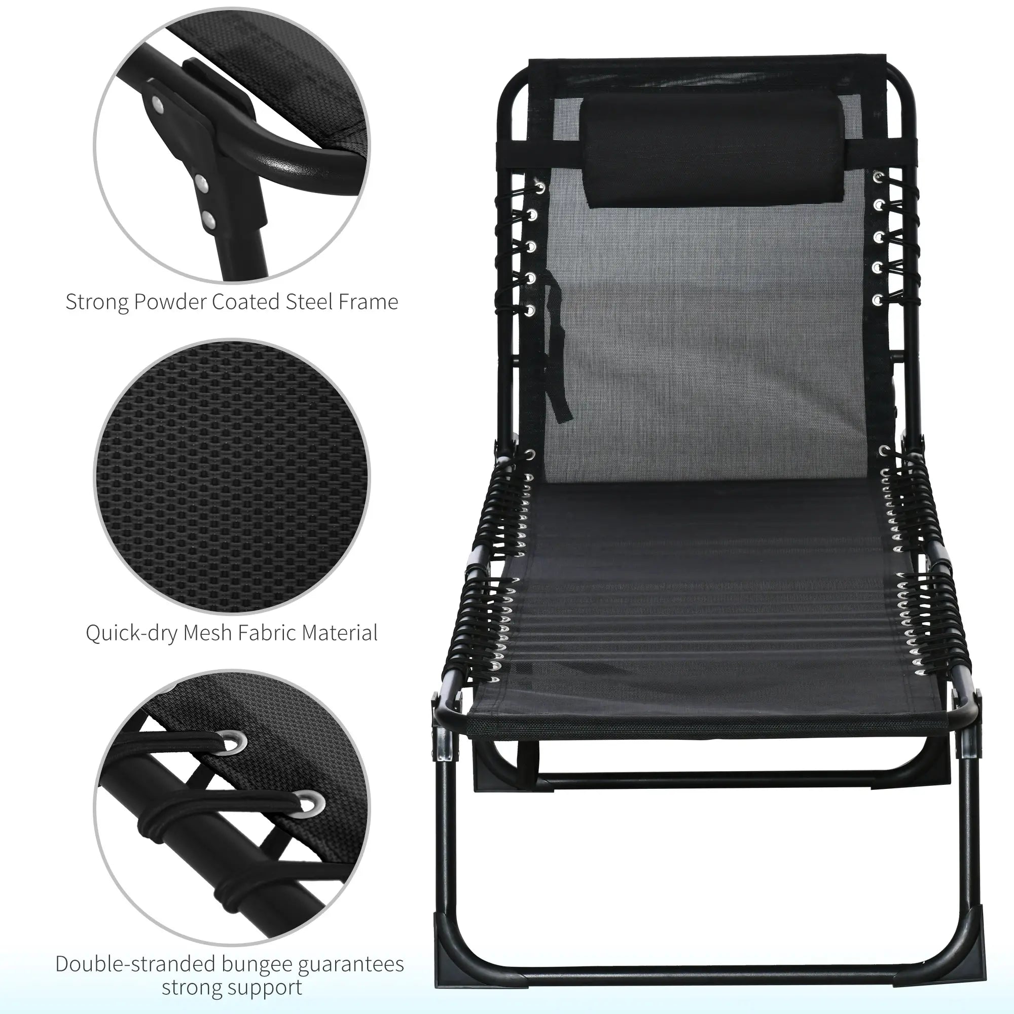 Outdoor Folding Lounge Chair, 4-Level Adjustable, Black Lounger Chairs at Gallery Canada
