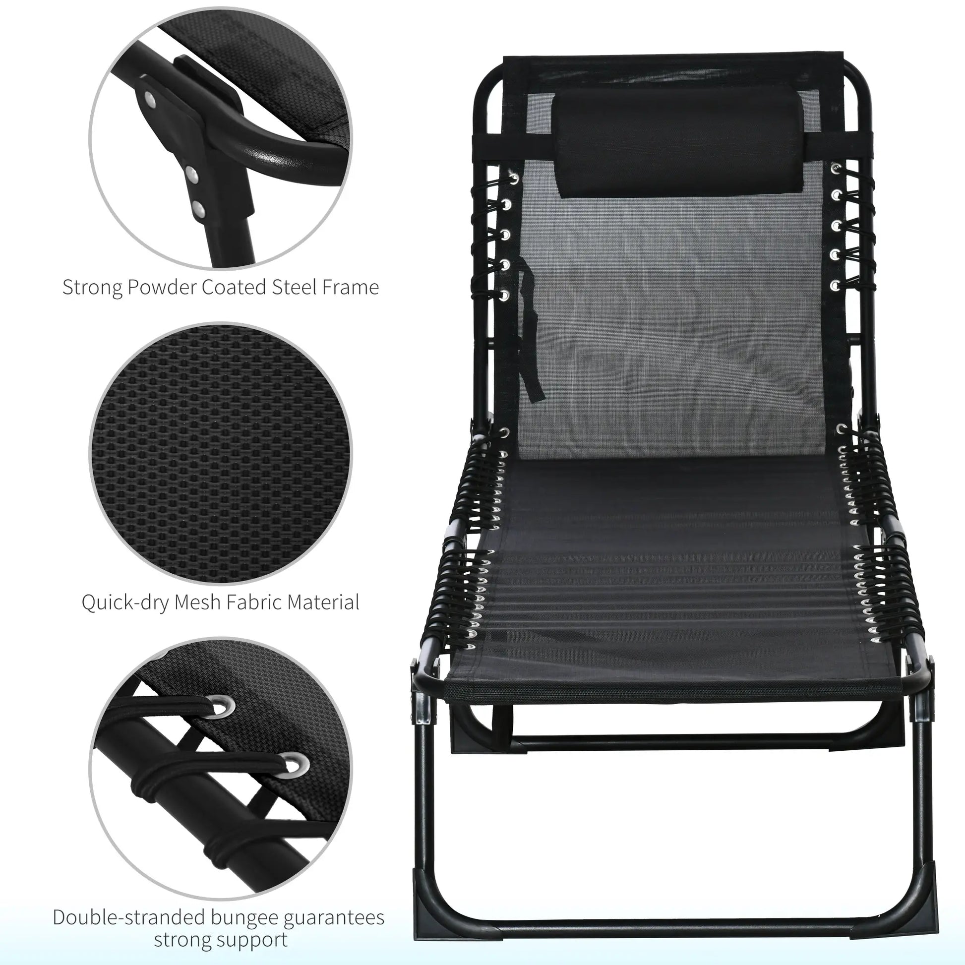 Outdoor Folding Lounge Chair, 4-Level Adjustable, Black Lounger Chairs at Gallery Canada