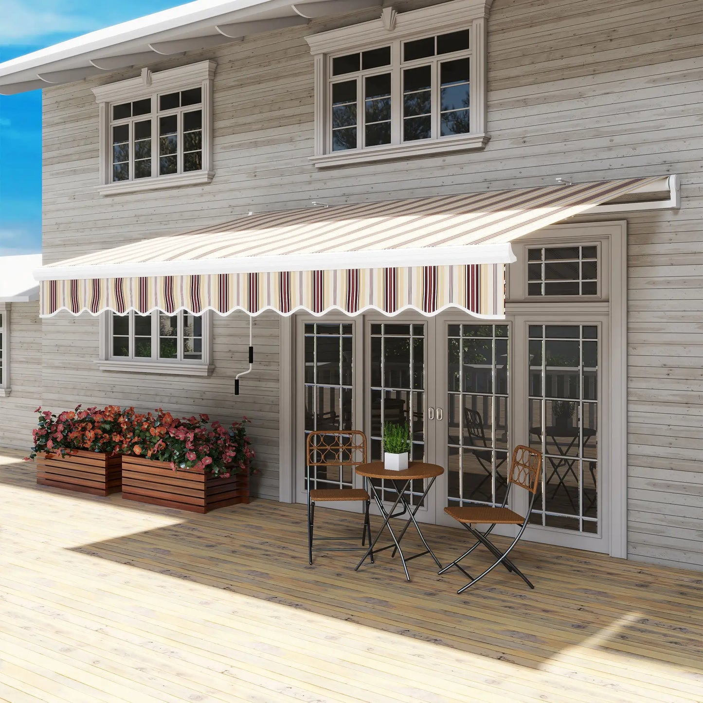 13' x 8' Retractable Patio Awning, Sun Shade, Aluminum Frame, Red Stripe Deck Awnings at Gallery Canada