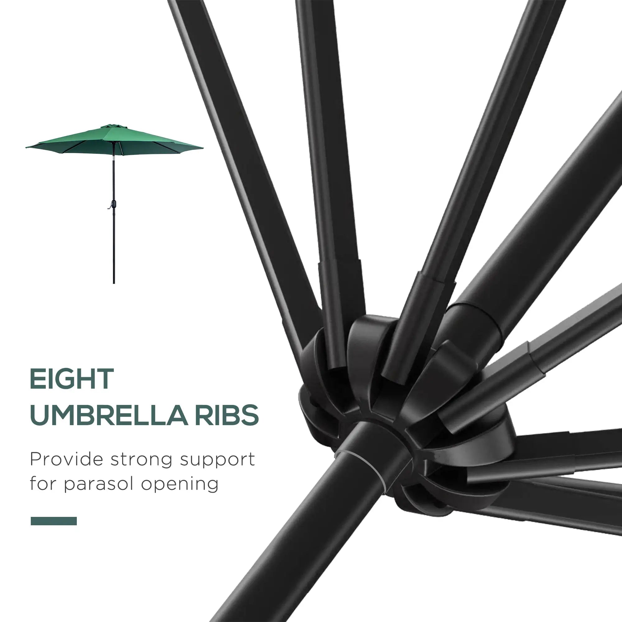 10' x 8' Round Market Umbrella, Crank Handle, Tilt, Green Sun Umbrellas at Gallery Canada