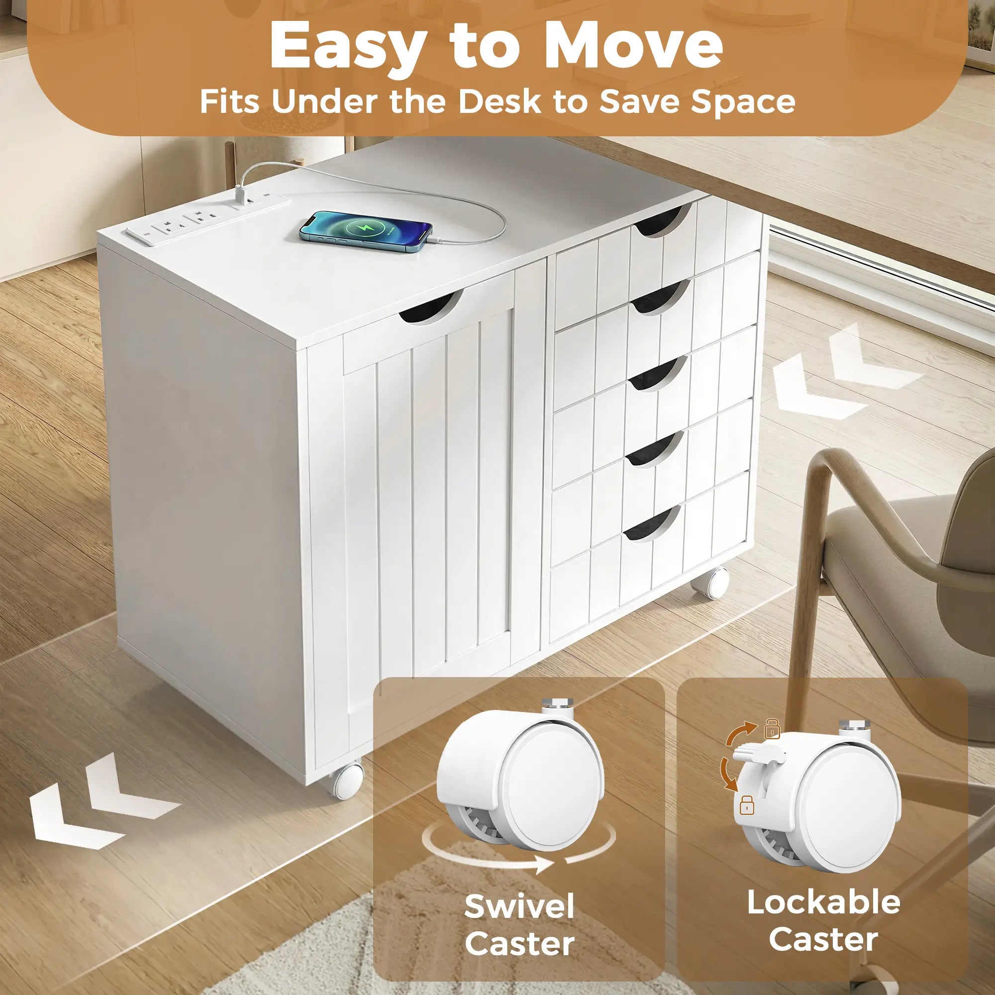 Mobile Lateral Filing Cabinet, 5 Drawers, Printer Stand, White Office Cabinets & Cupboards at Gallery Canada