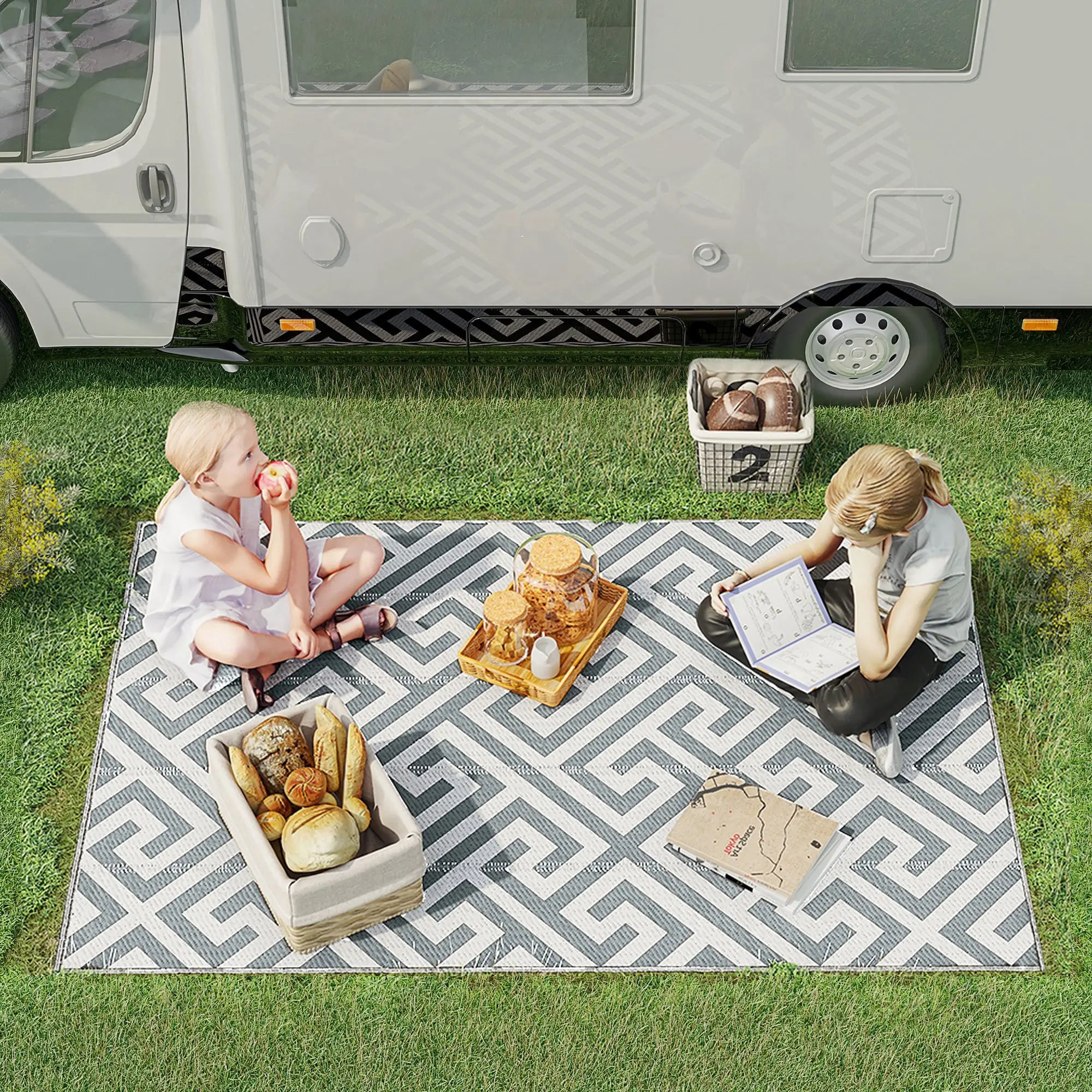 Reversible Outdoor RV Rug, Patio Floor Mat, 5' x 8', Grey & White Garden Decor at Gallery Canada