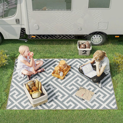 Reversible Outdoor RV Rug, Patio Floor Mat, 5' x 8', Grey & White Garden Decor at Gallery Canada