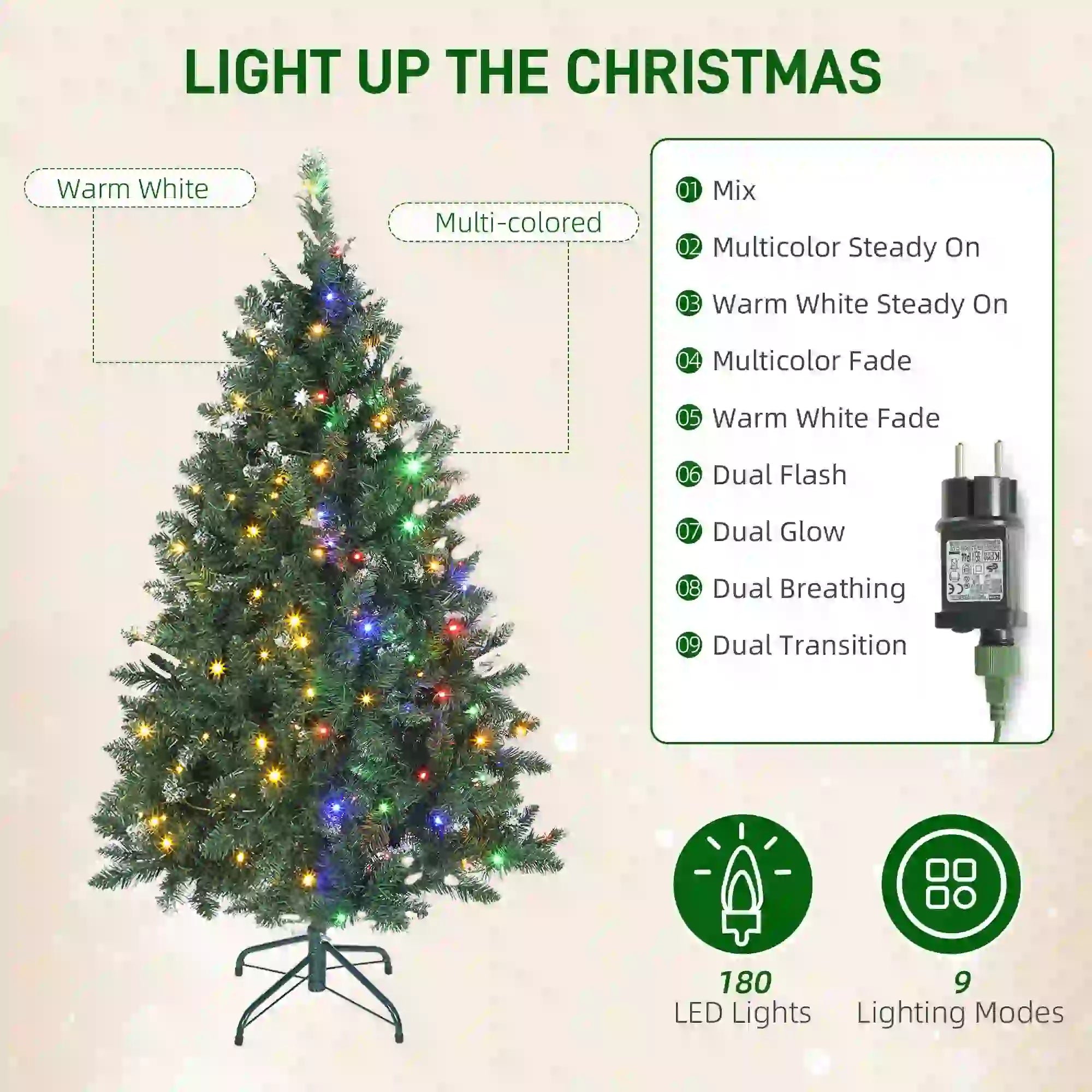 5 ft Frosted Prelit Christmas Tree, Dual Colour LED Light, Hinged, Easy Assembly, Dual Colour Pre Lit Christmas Trees at Gallery Canada