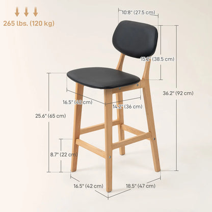 PU Leather Bar Stools Set of 2, Counter Height, Natural and Black, Black Bar Stools at Gallery Canada