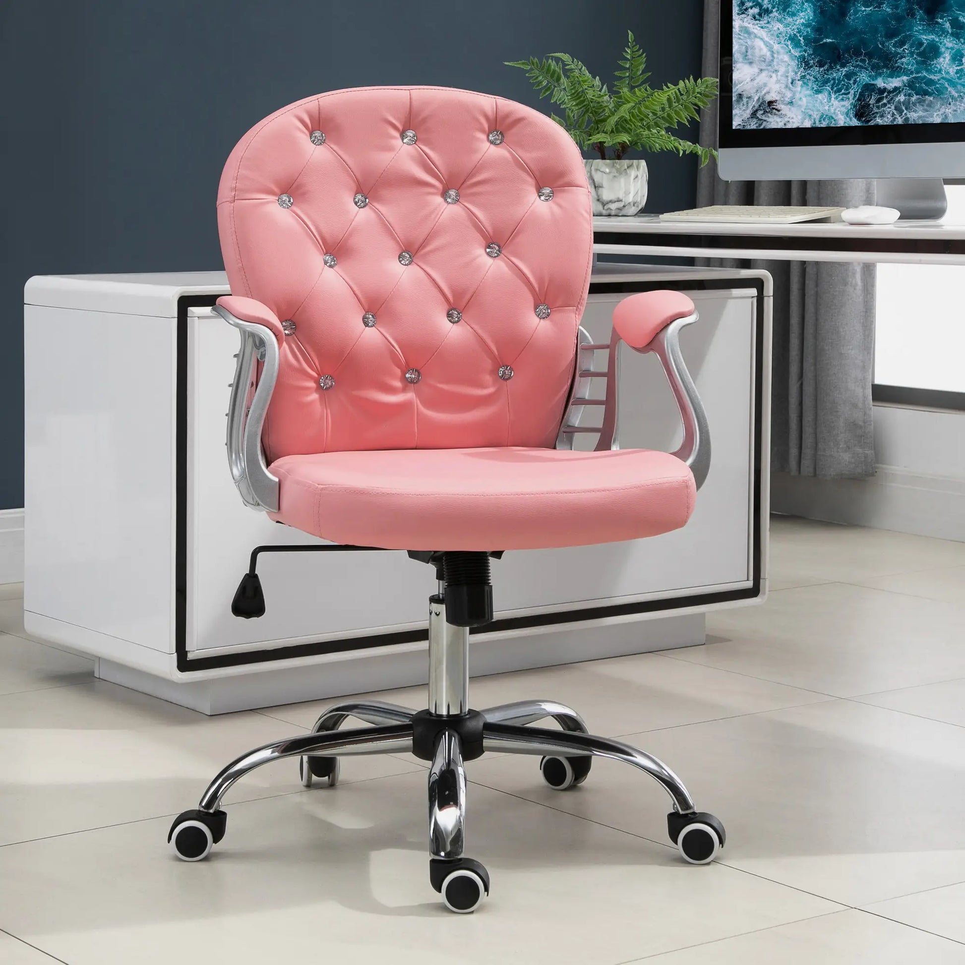 Office Chair, Computer Desk Chair with Adjustable Height and Tufted Back, Pink Task Chairs at Gallery Canada