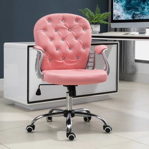 Office Chair, Computer Desk Chair with Adjustable Height and Tufted Back, Pink