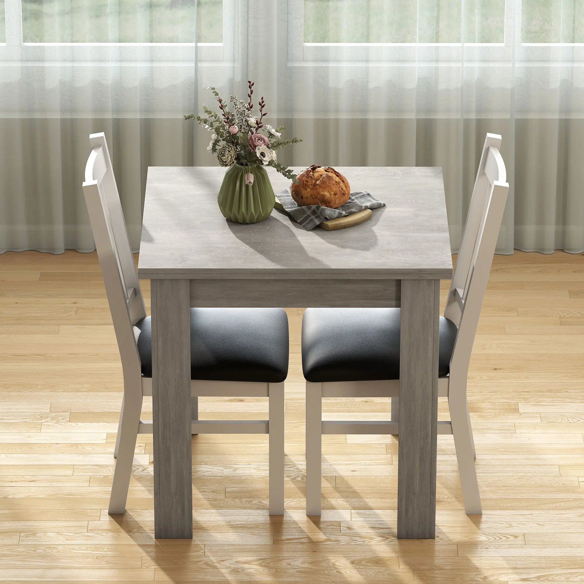 55 Inch Extendable Dining Table for 4-6 Person, Kitchen Table, Grey Dining Tables at Gallery Canada