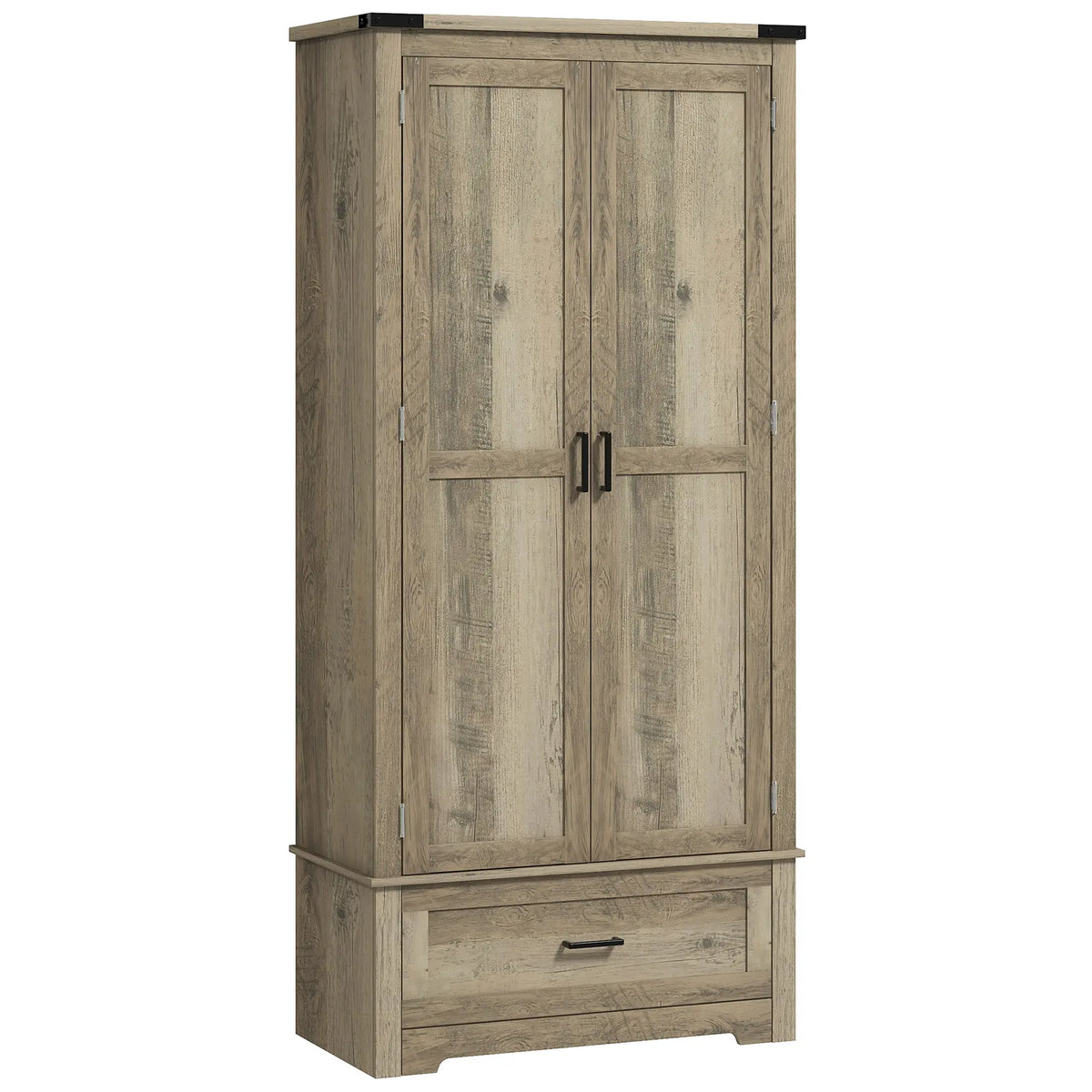 69" Tall Farmhouse Kitchen Pantry, 2 Doors, Drawer, Adjustable Shelves, Grey
