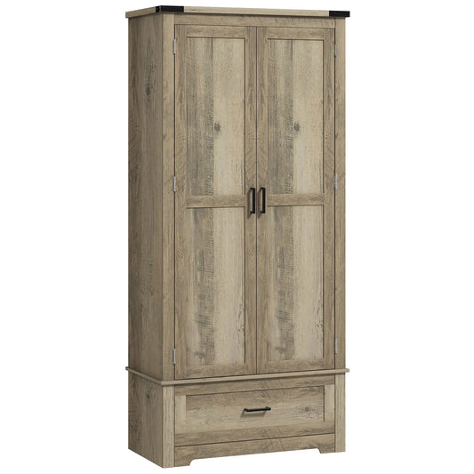 69" Tall Farmhouse Kitchen Pantry, 2 Doors, Drawer, Adjustable Shelves, Grey Kitchen Pantry Cabinets Grey at Gallery Canada