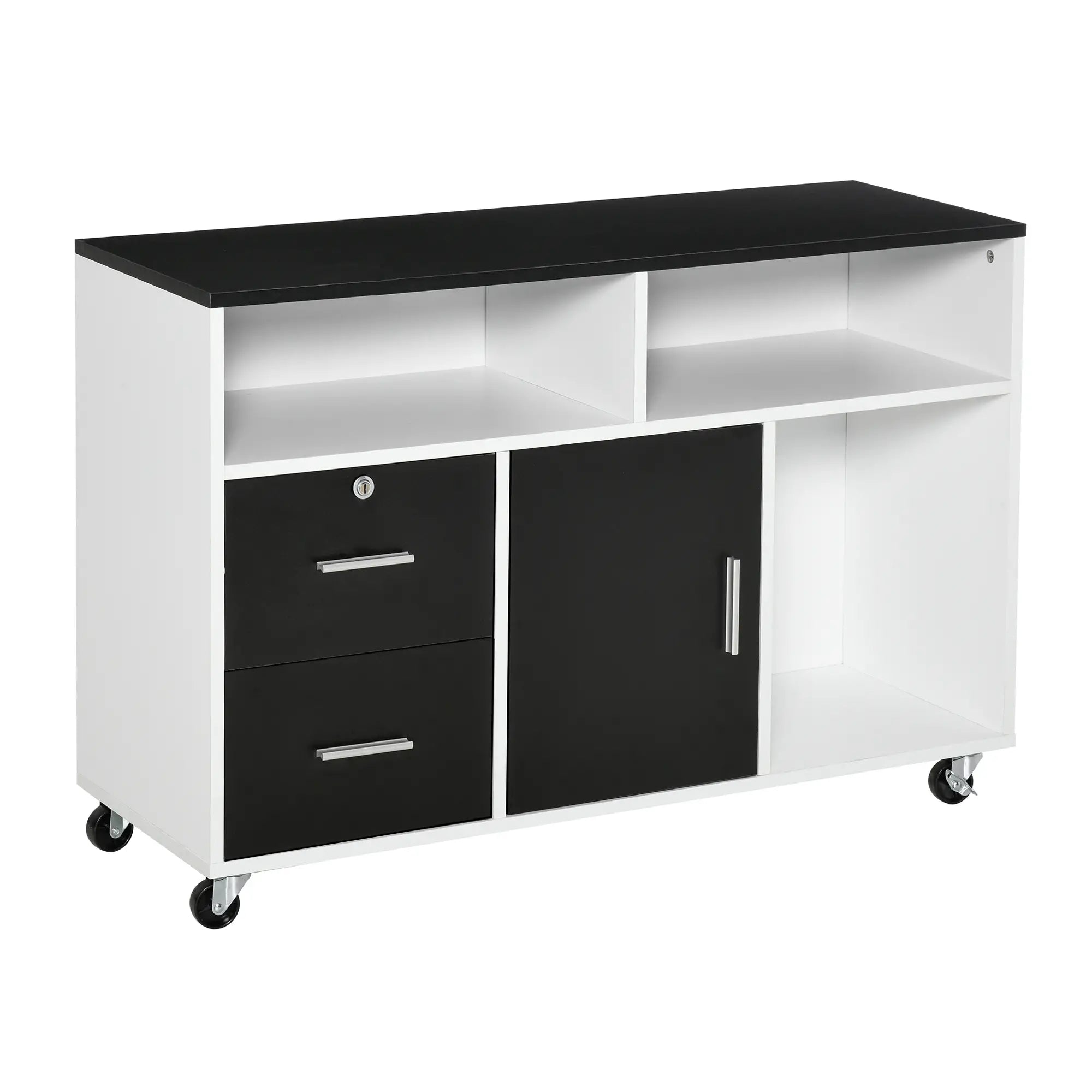Lateral Filing Cabinet, Mobile with Wheels, Lockable Drawer, Black Office Cabinets & Cupboards Black at Gallery Canada