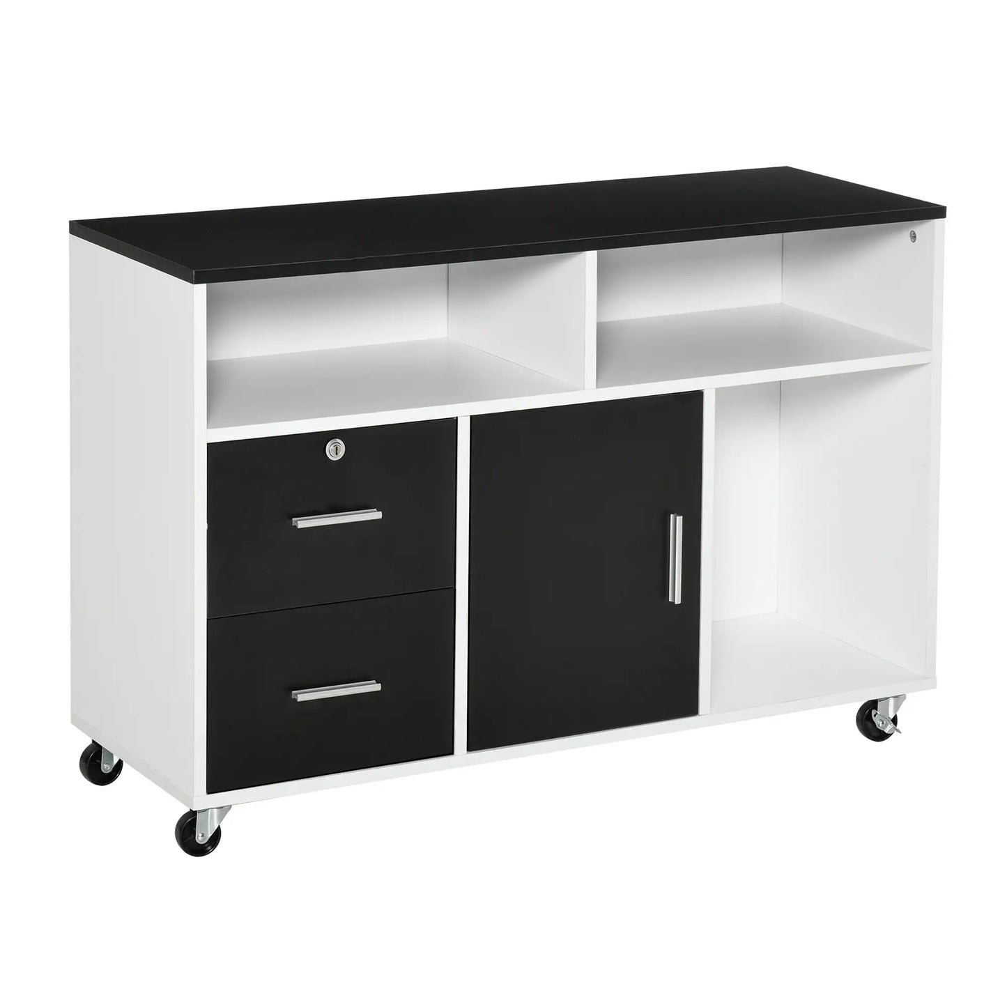 Lateral Filing Cabinet, Mobile with Wheels, Lockable Drawer, Black Office Cabinets & Cupboards Black at Gallery Canada